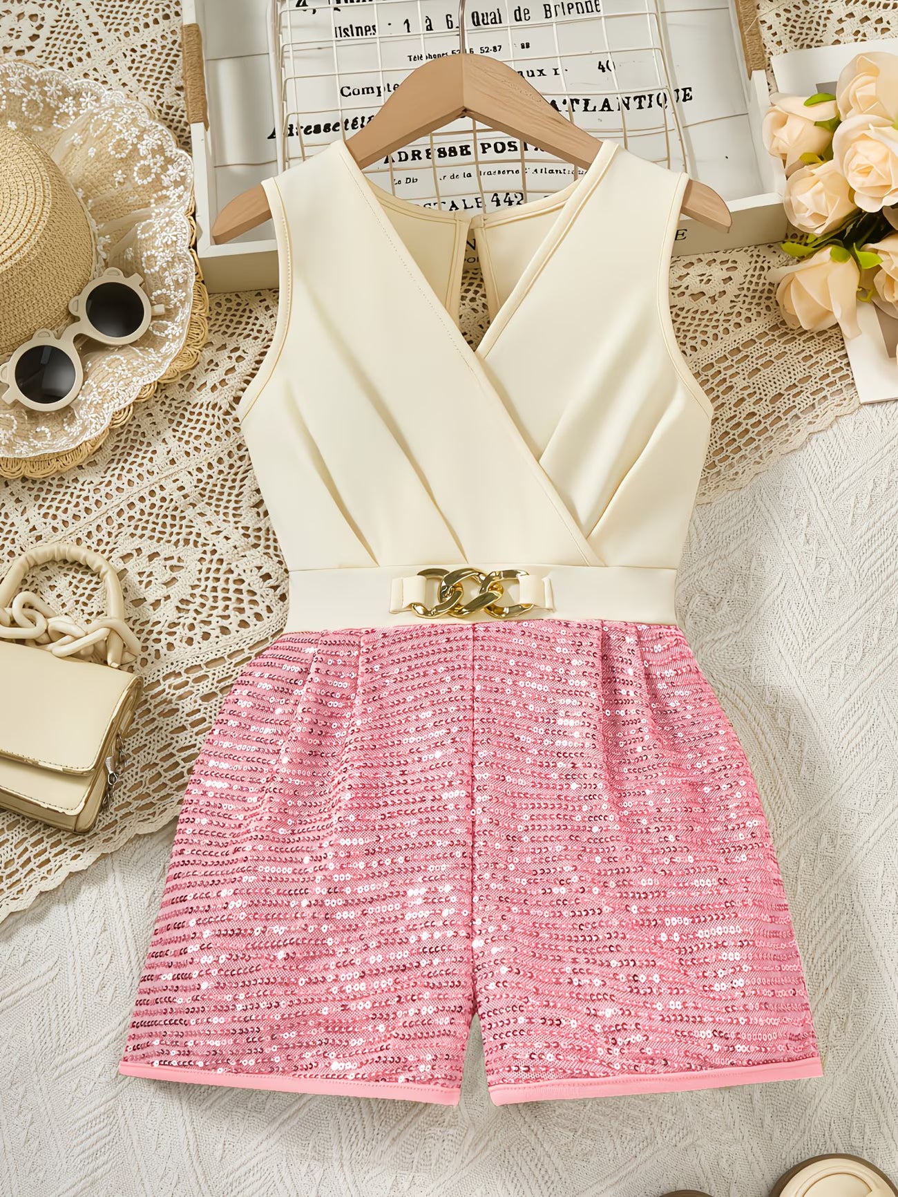 Girls’ Sequin Trim Vest Romper Shorts | Casual & Dressy Spring/Summer Outfit