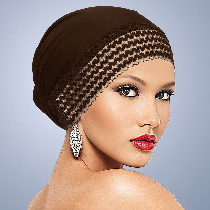 LaceLuxe™ Solid Color Turban | Fashionable Lace Trim Everyday Cap for Women