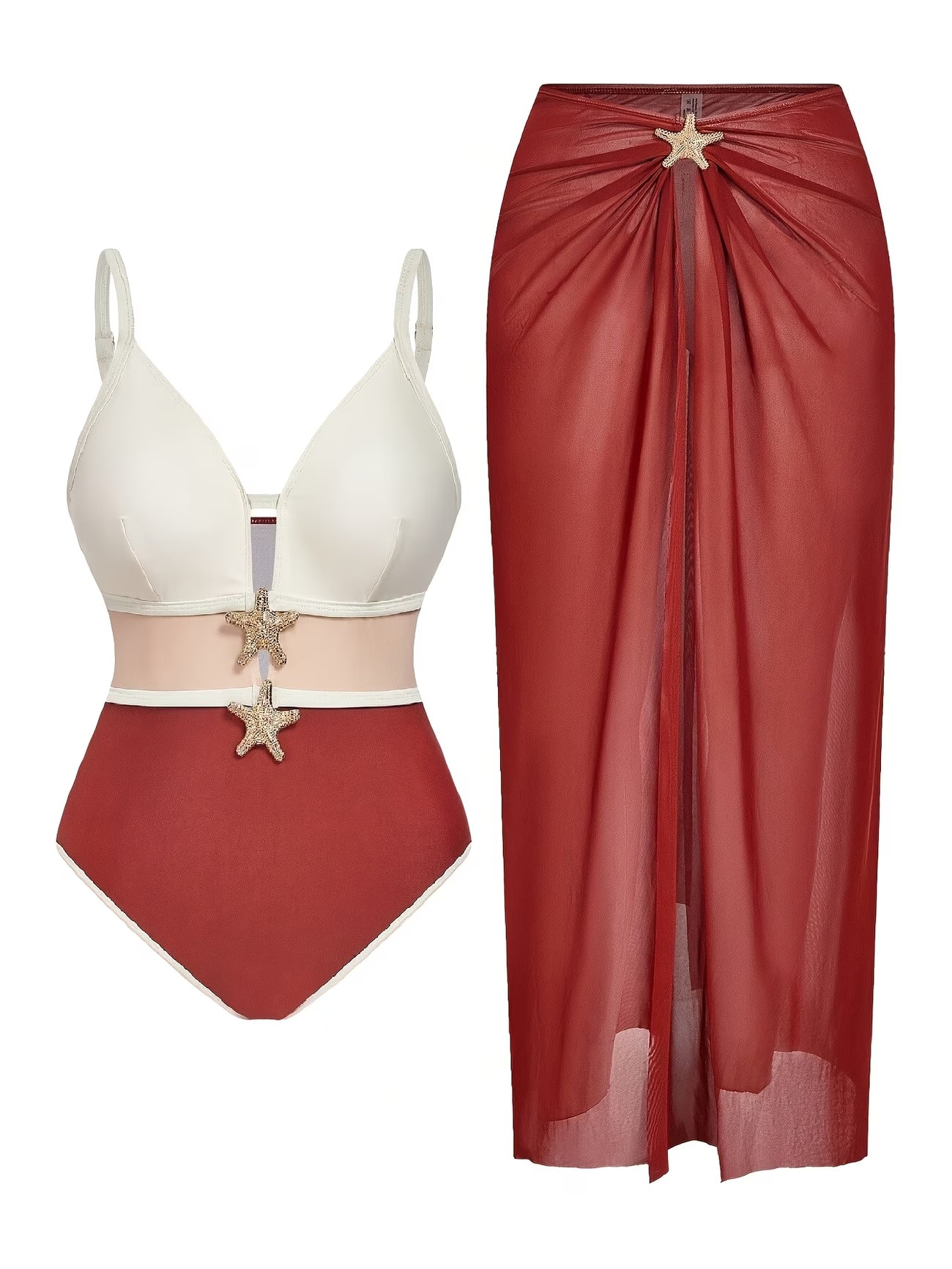 Ocean Muse Color-Block 2-in-1 Swimsuit & Skirt Set
