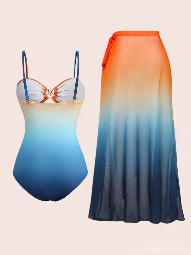 Women's Plus Size Tankini Swimsuit Set | Two-Piece Swimwear with Skirt Cover-Up