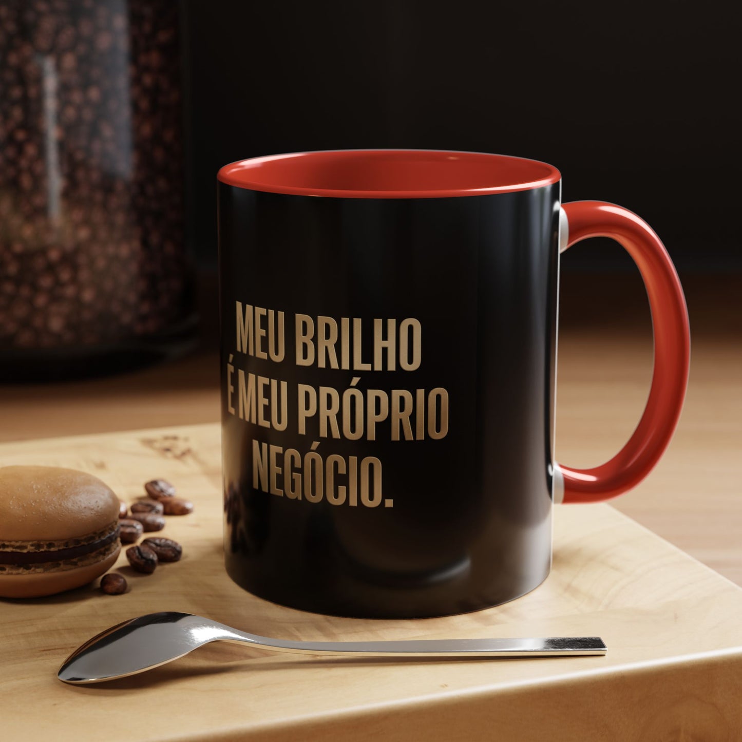 Caneca de café - Caneca inspiradora com detalhes pretos "Meu Brilho É Meu Próprio Negócio" (11/15 onças)