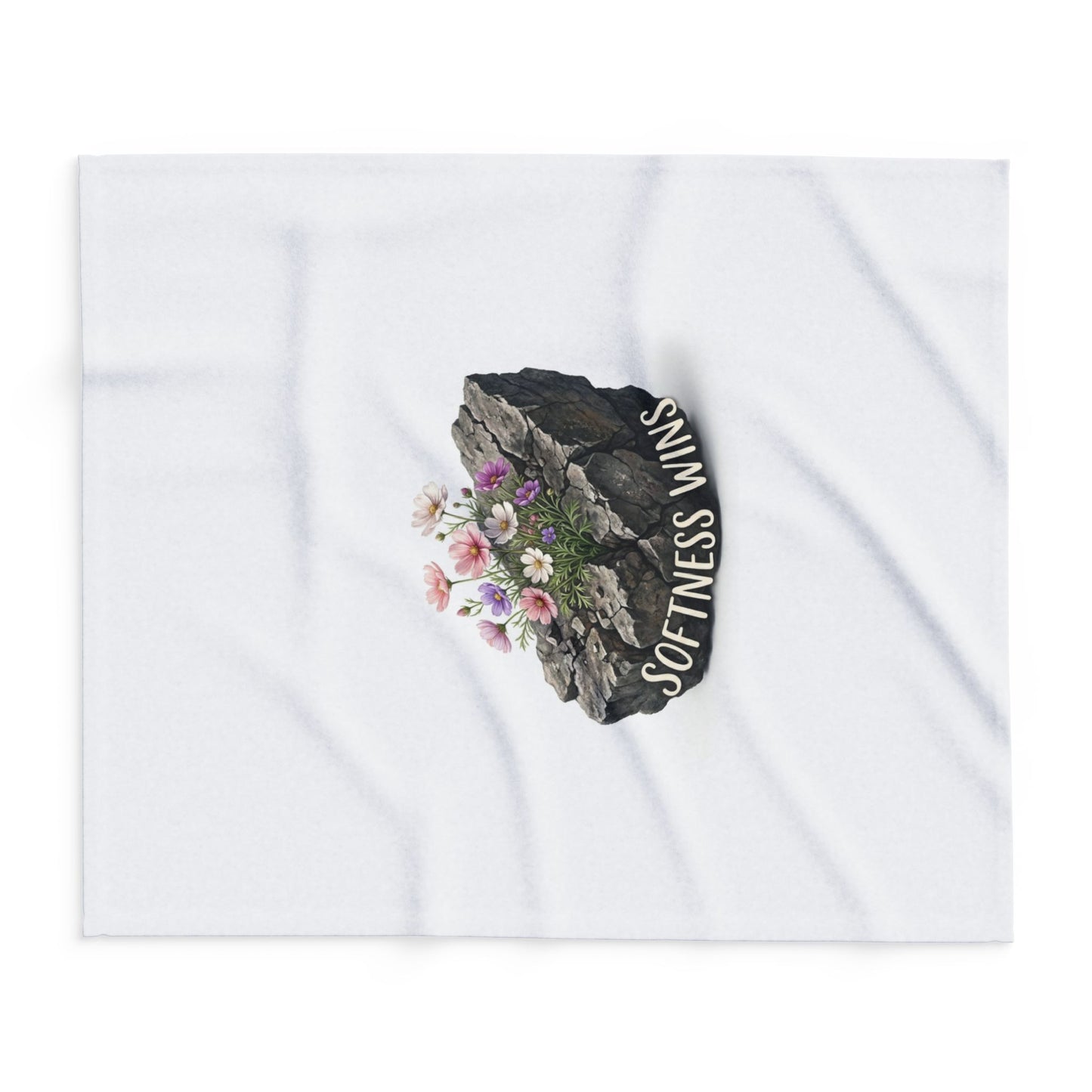 Fleece Blanket — "Softness Wins" Floral Rock Cozy Throw