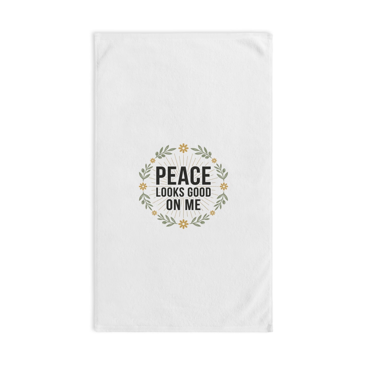 Hand Towel — "Peace Looks Good On Me" Floral Wreath Decorative Towel