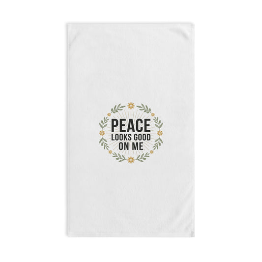 Hand Towel — "Peace Looks Good On Me" Floral Wreath Decorative Towel