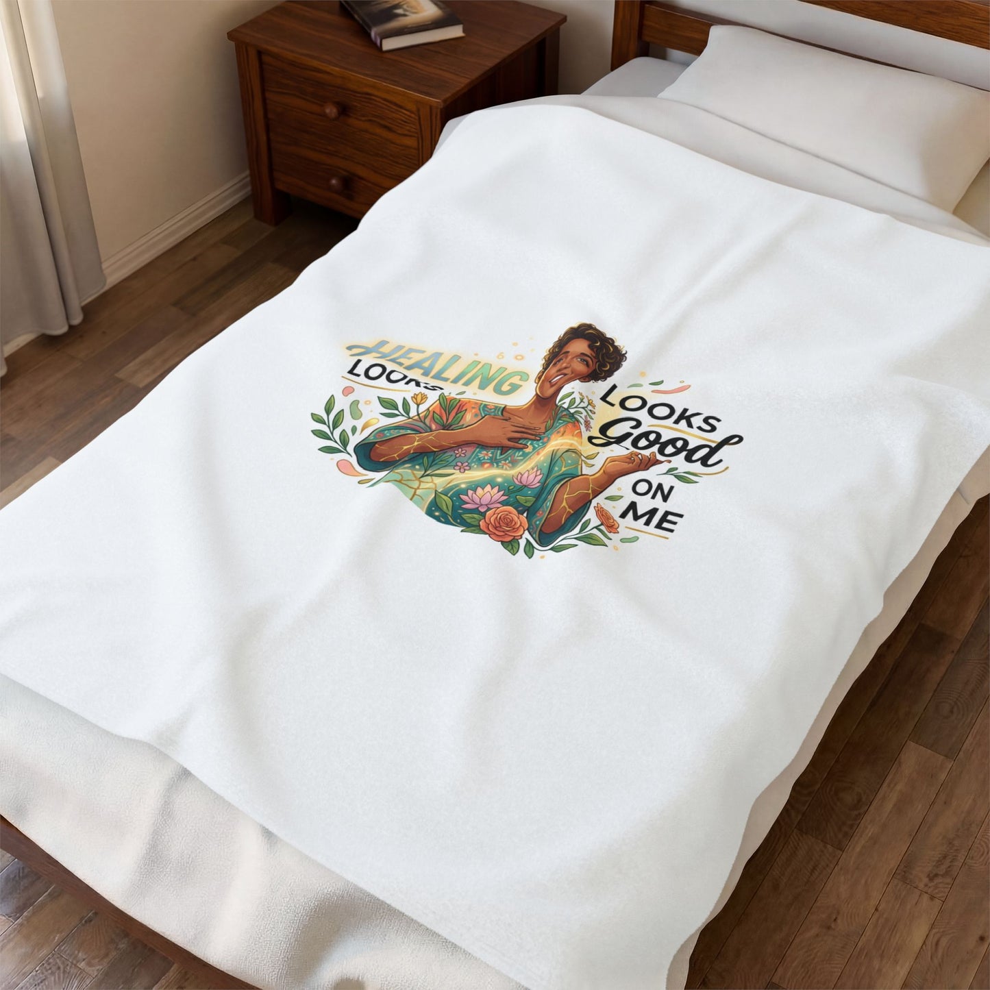 Velveteen Plush Blanket — "Healing Looks Good on Me" Cozy Afrocentric Comfort Throw