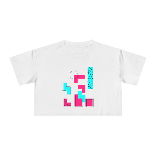 Retro Geometric Crop Tee — 80s Memphis Pattern Women's Top