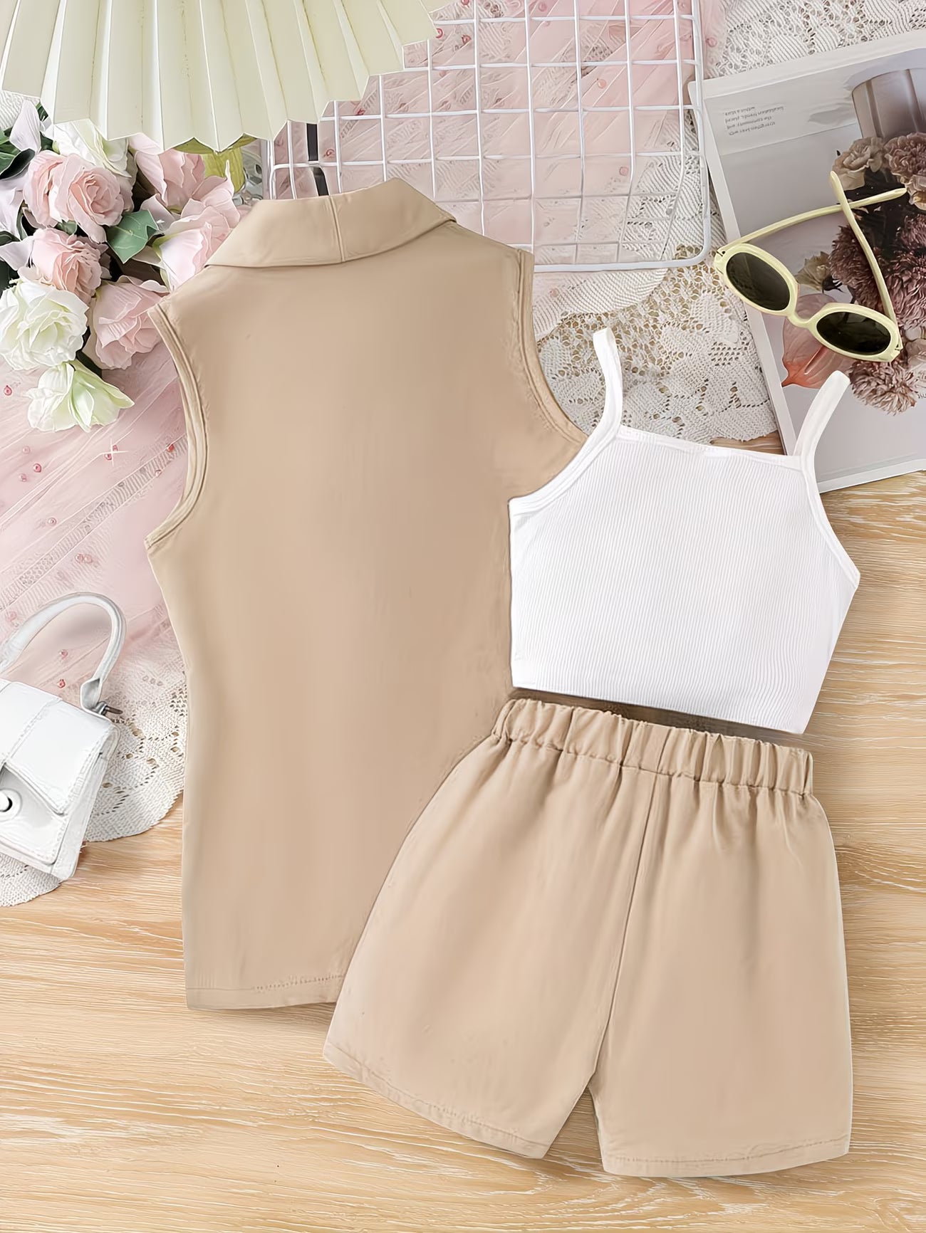 Girls’ Summer 3-Piece Casual Set | Shorts, Tank Top & Sleeveless Layer Outfit