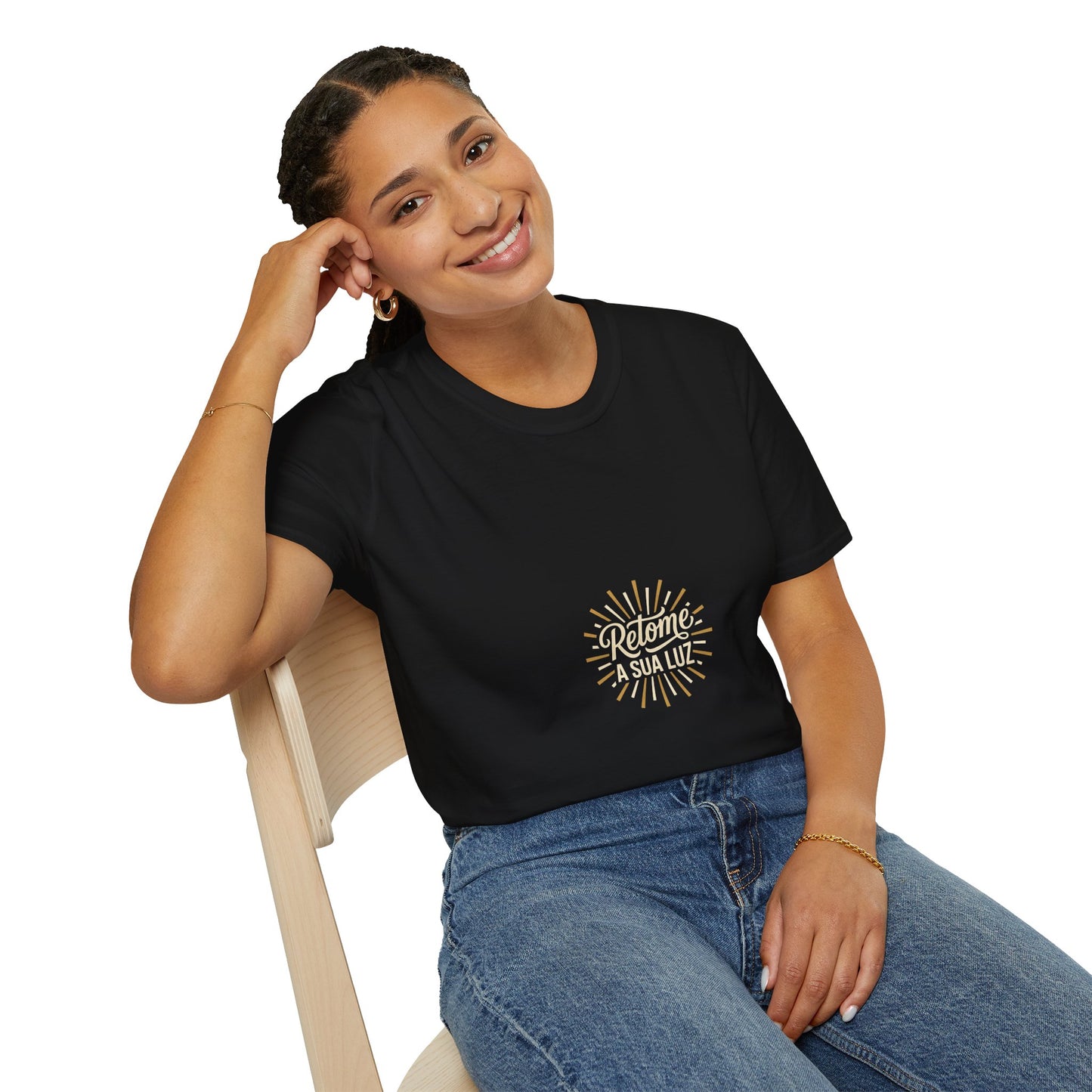 Camiseta — "Retome a sua luz" (Estampa Sunburst)