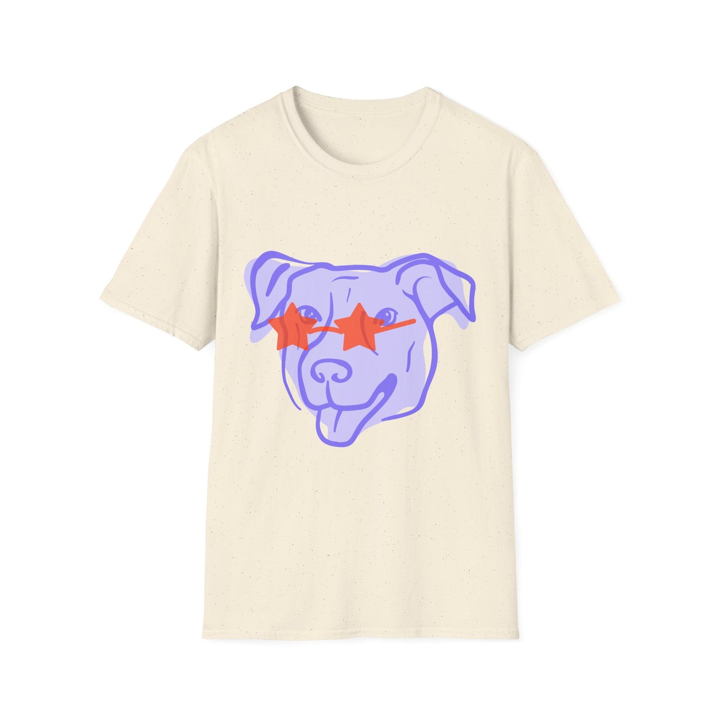 Dog Face T-Shirt — Playful Purple Pup with Star Sunglasses Graphic
