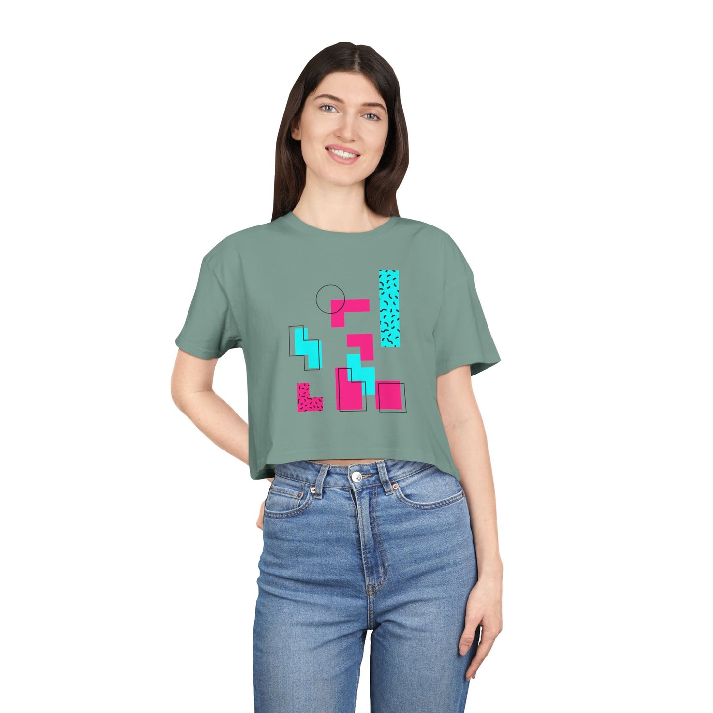 Retro Geometric Crop Tee — 80s Memphis Pattern Women's Top