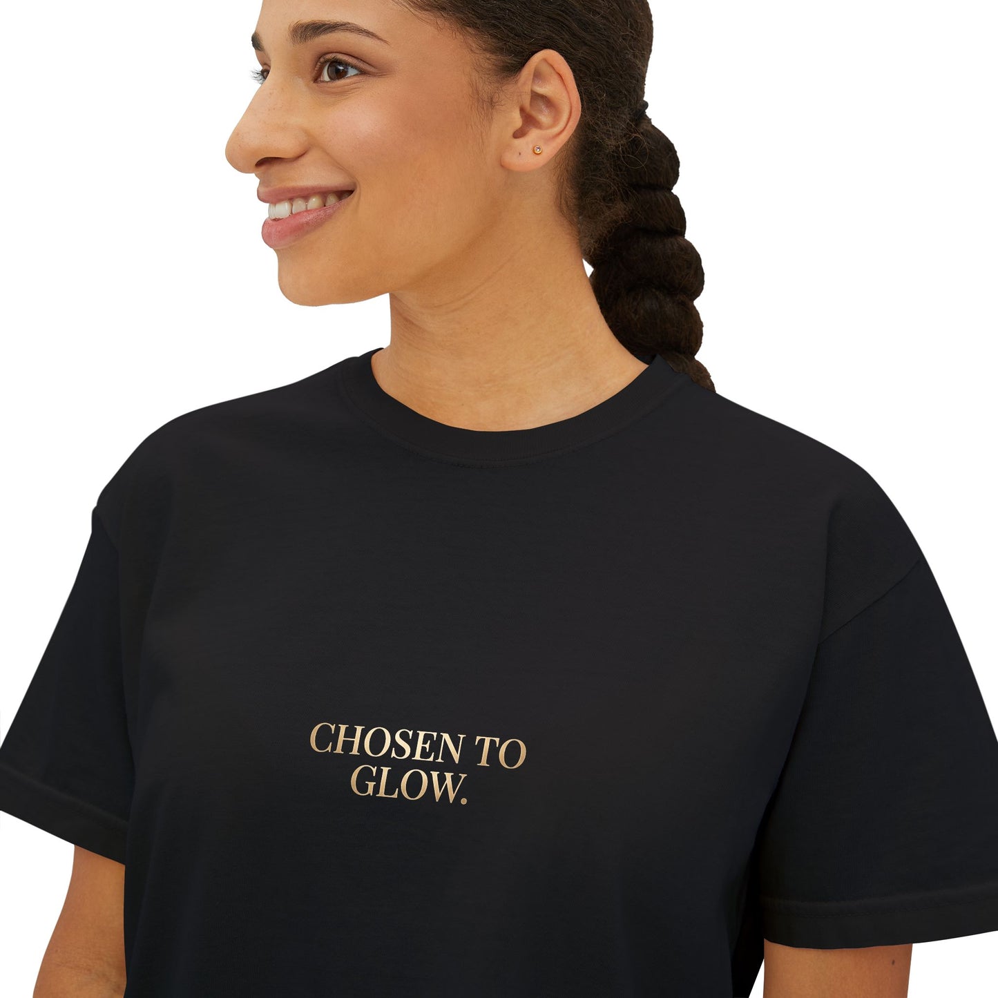 Minimalist Women's Boxy Tee — 'Carefree & Calm' Embroidered Crop T-Shirt