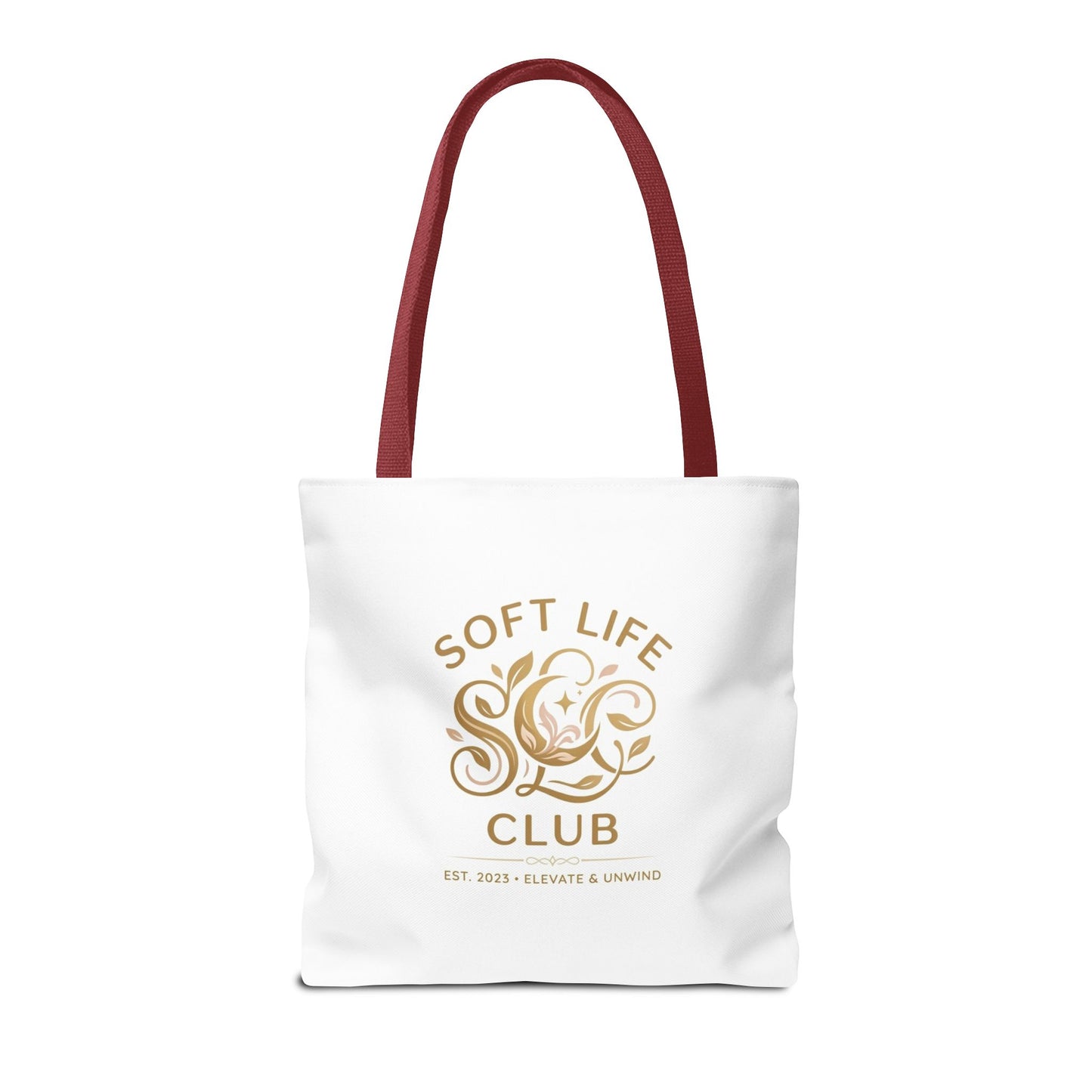 Soft Life Club Tote Bag — Chic Gold Logo AOP Tote for Everyday Carry