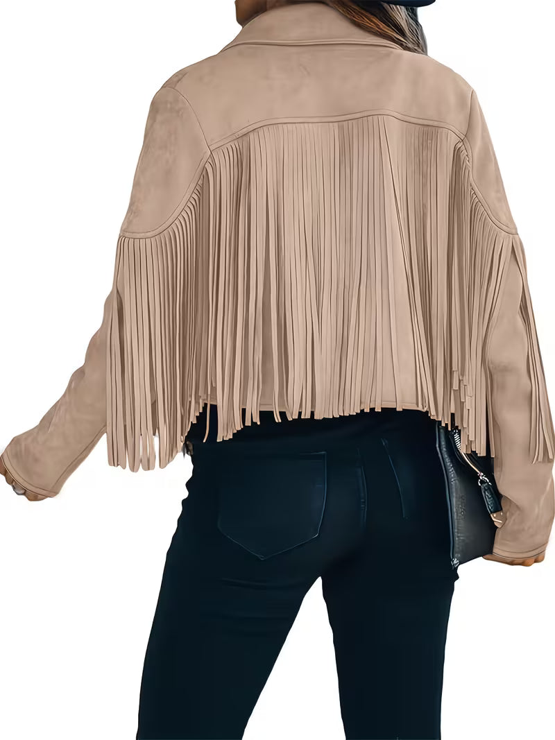 Women's Faux Suede Fringe Moto Jacket | Western Cropped Cowgirl Tassel Coat for Spring & Fall