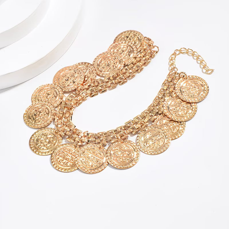 BohoGlow™ 2-Pair Gold Disc Tassel Anklet Set | Adjustable Bohemian Anklets for Women