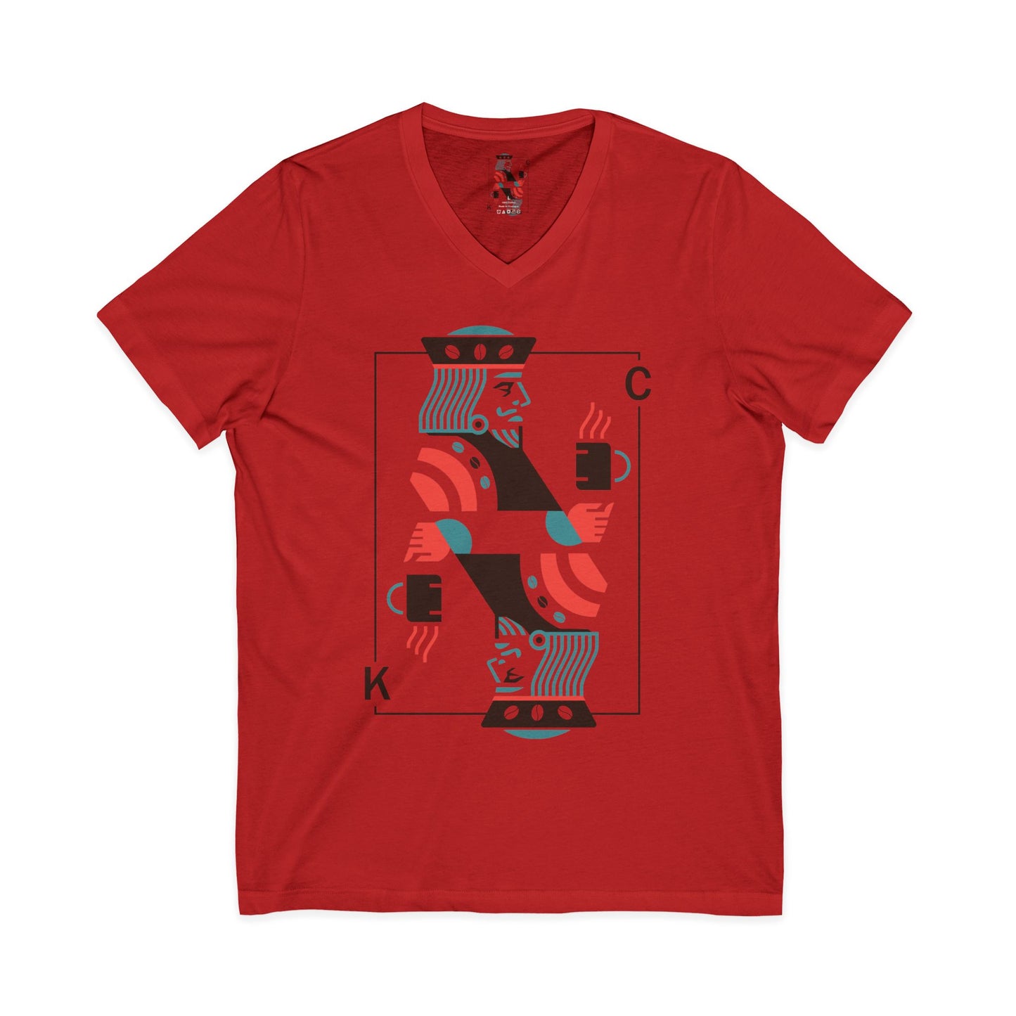 King of Cups Playing Card V‑Neck Tee — Retro Minimalist Tarot/Deck Design
