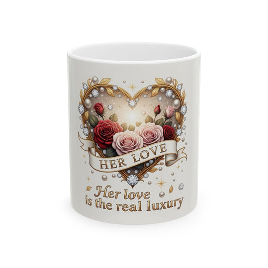 “Her Love Is the Real Luxury” Floral Heart Ceramic Mug (11oz/15oz)