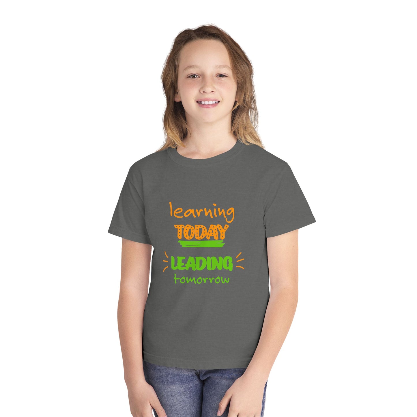 Youth Tee — "Learning Today, Leading Tomorrow" Inspirational School Shirt
