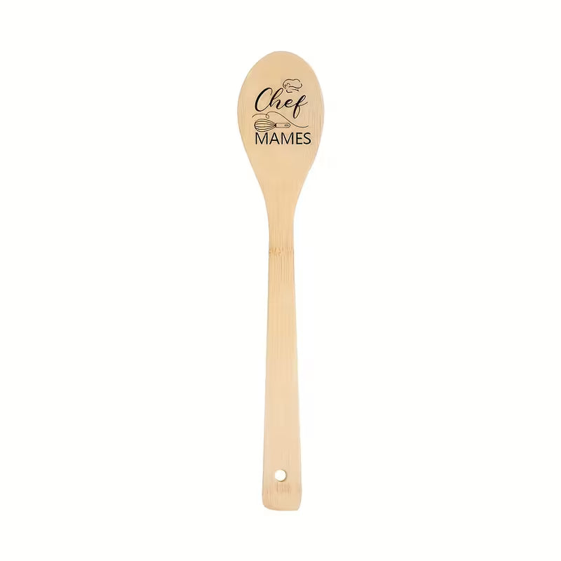 Personalized Bamboo Cooking Spoon Set | Custom Engraved Wooden Kitchen Utensils (2pcs)