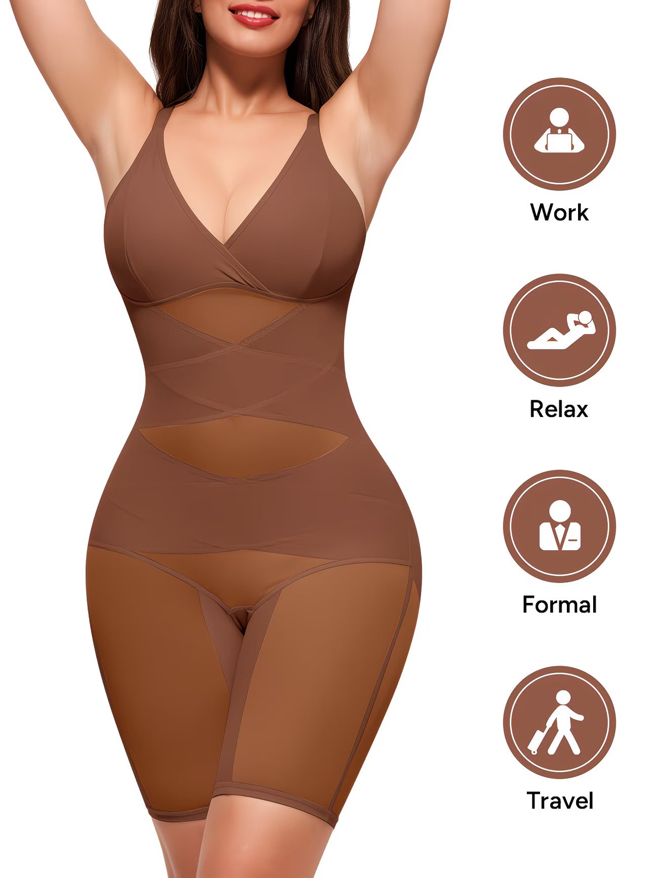 ActiveCurve™ V-Neck Yoga Shapewear Bodysuit | Built-In Bra Tummy Control Butt Lift Sports Faja