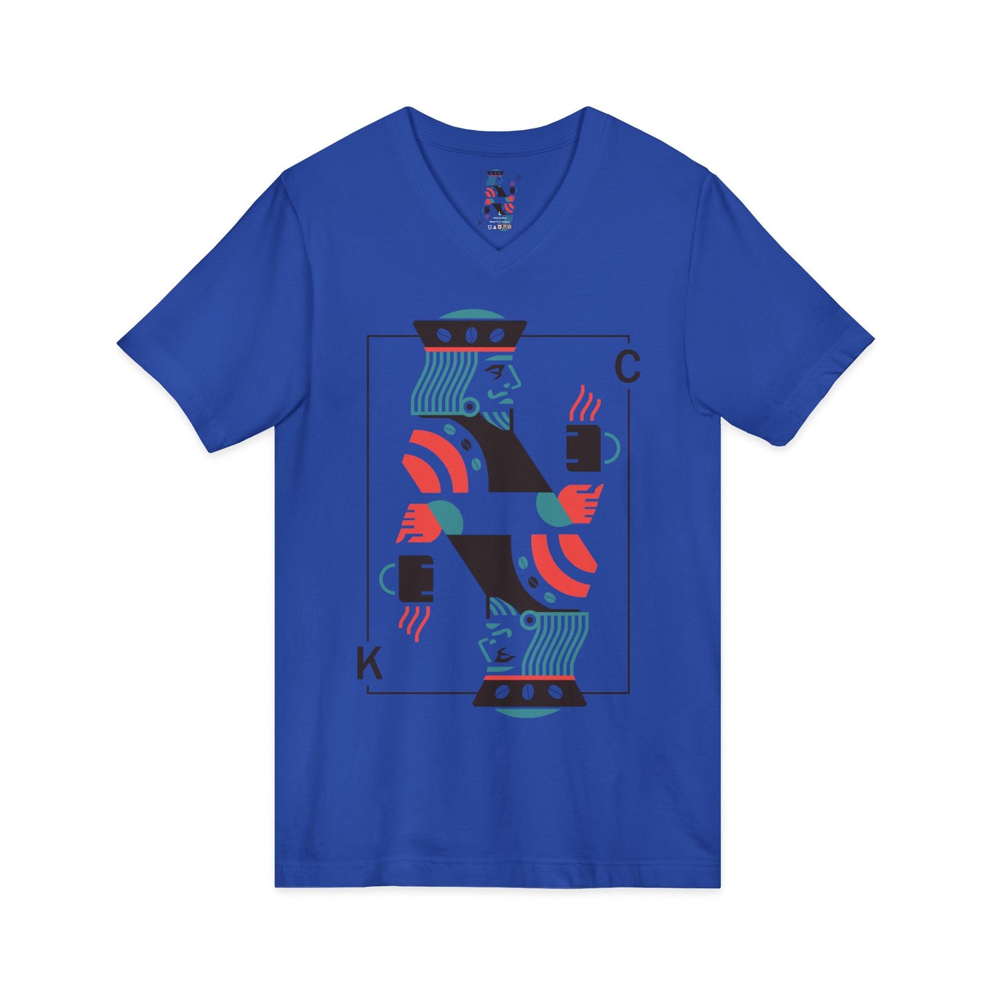 King of Cups Playing Card V‑Neck Tee — Retro Minimalist Tarot/Deck Design