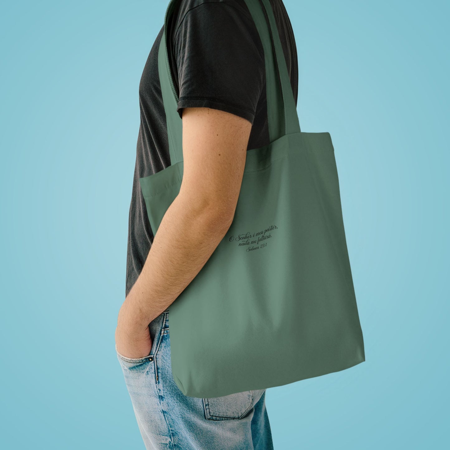Bolsa Tote de Algodão Preto — “O Senhor é o Meu Pastor” | Salmos 23:1