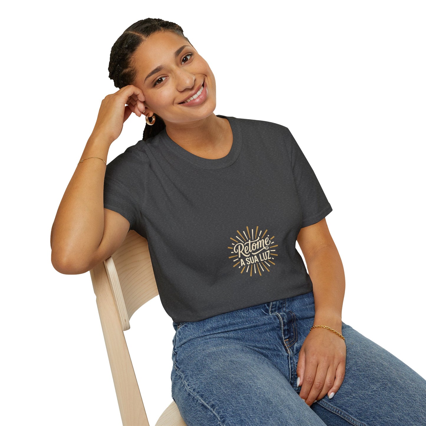Camiseta — "Retome a sua luz" (Estampa Sunburst)