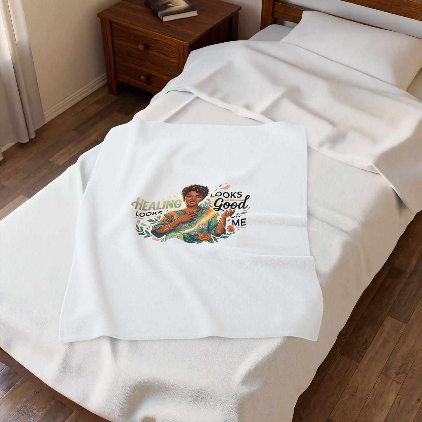 Velveteen Plush Blanket — "Healing Looks Good on Me" Cozy Afrocentric Comfort Throw
