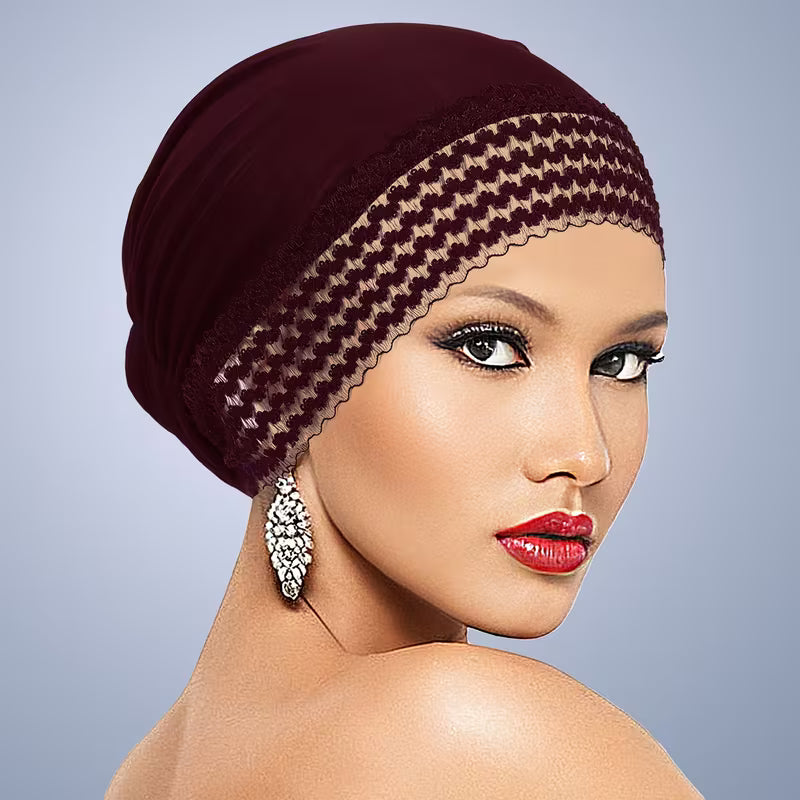 LaceLuxe™ Solid Color Turban | Fashionable Lace Trim Everyday Cap for Women