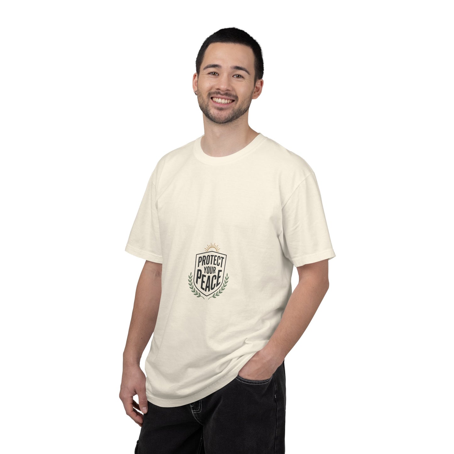 Protect Your Peace T-Shirt — Minimal Shield Graphic, Inspirational Casual Tee