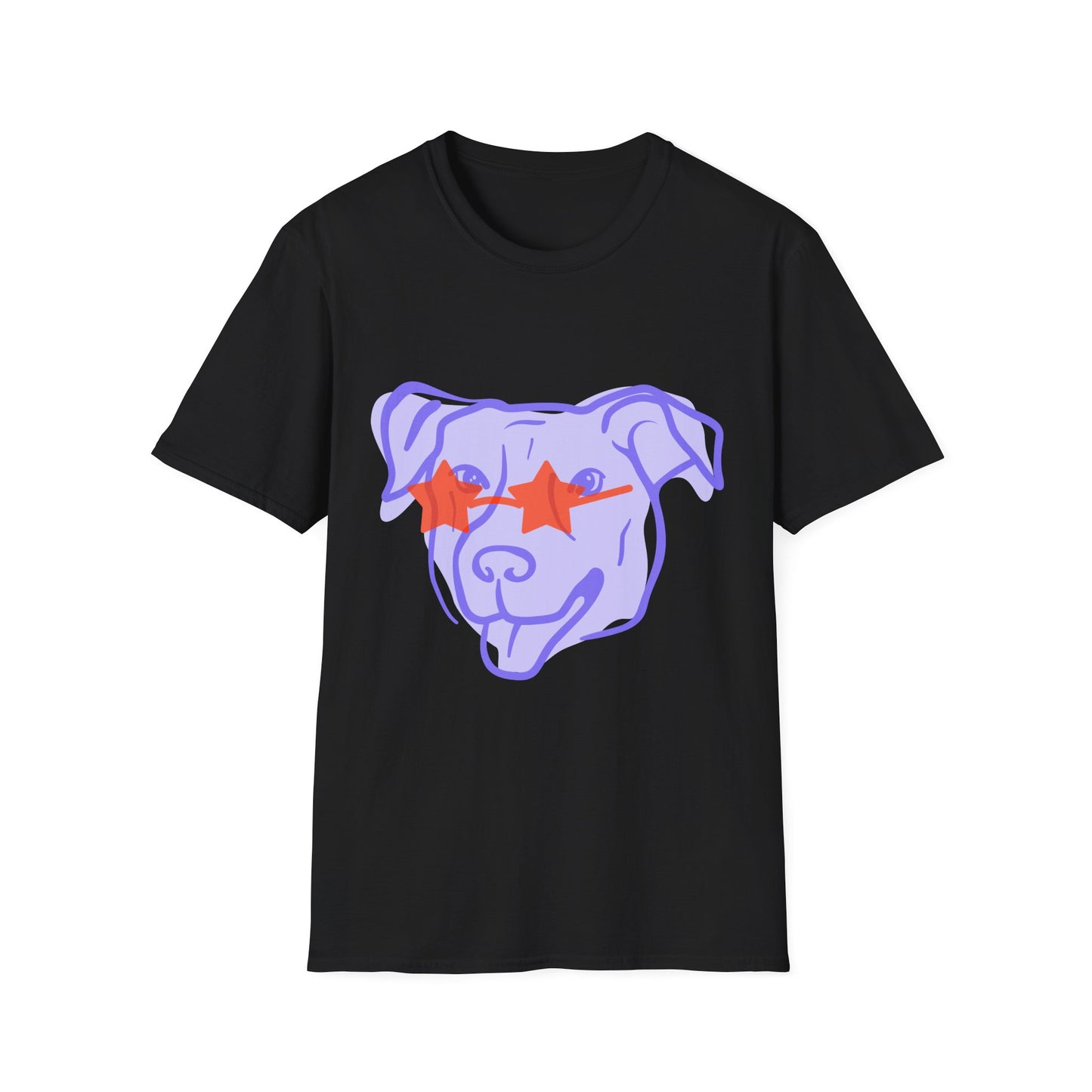 Dog Face T-Shirt — Playful Purple Pup with Star Sunglasses Graphic