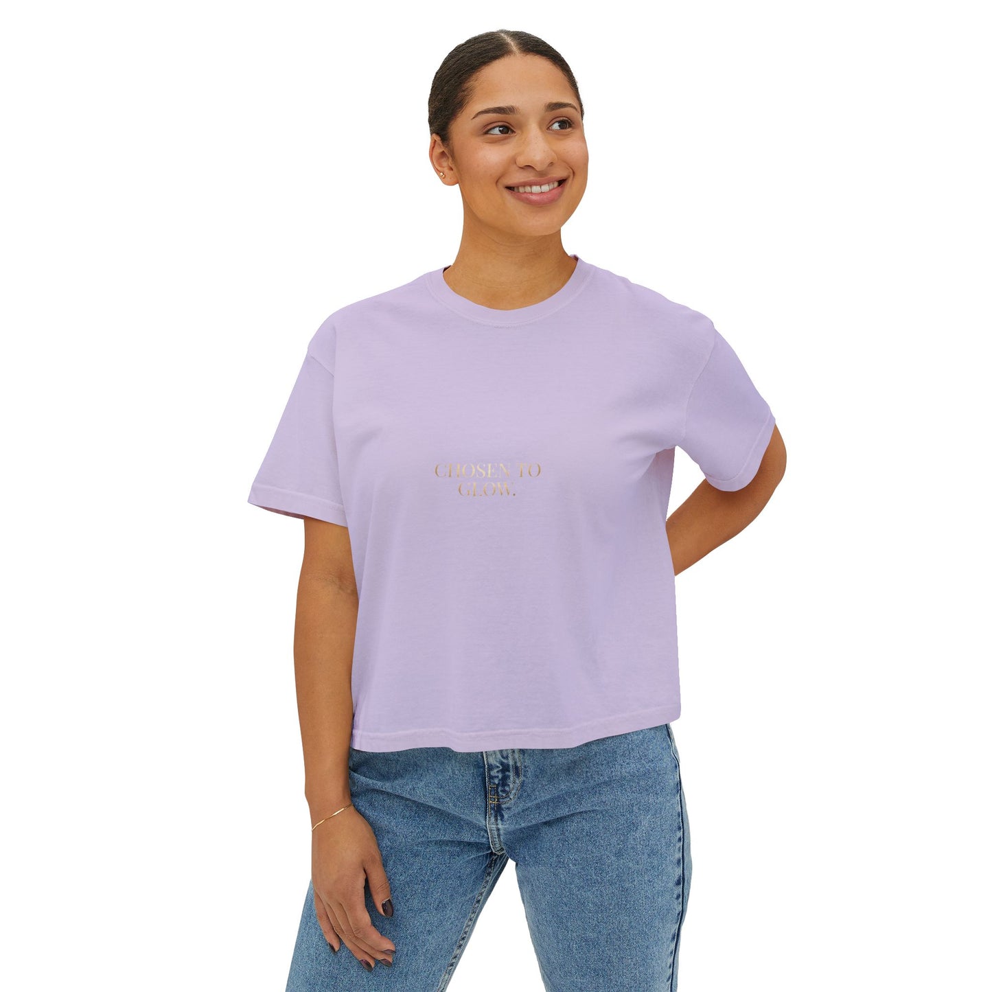 Minimalist Women's Boxy Tee — 'Carefree & Calm' Embroidered Crop T-Shirt