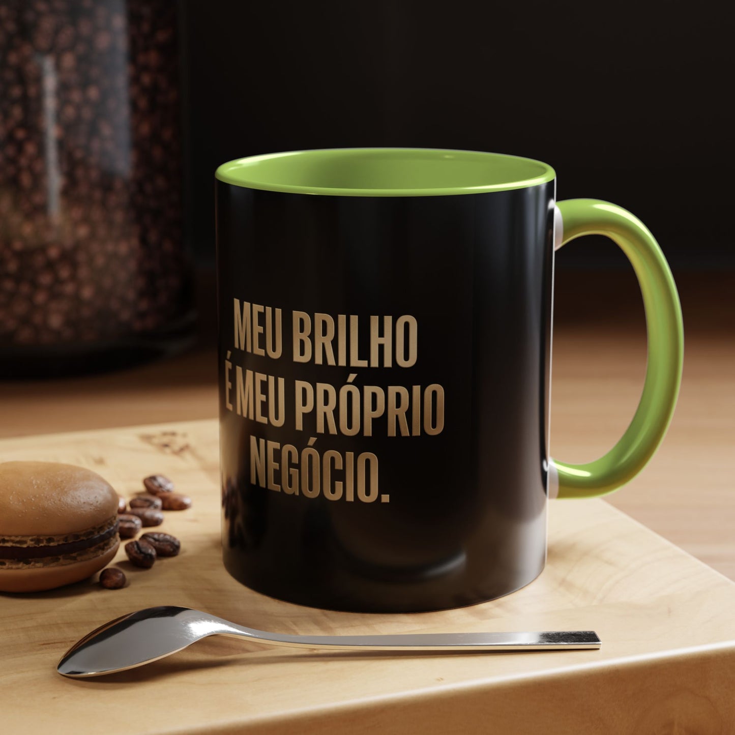 Caneca de café - Caneca inspiradora com detalhes pretos "Meu Brilho É Meu Próprio Negócio" (11/15 onças)