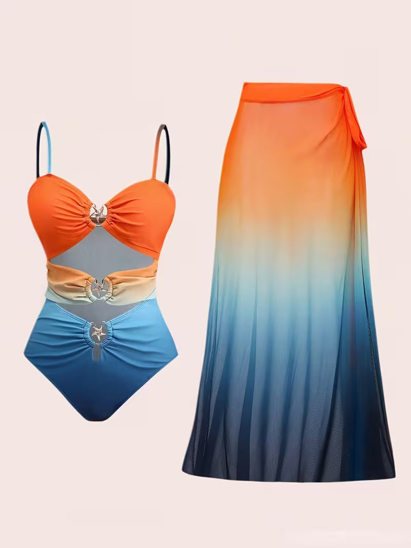 Women's Plus Size Tankini Swimsuit Set | Two-Piece Swimwear with Skirt Cover-Up