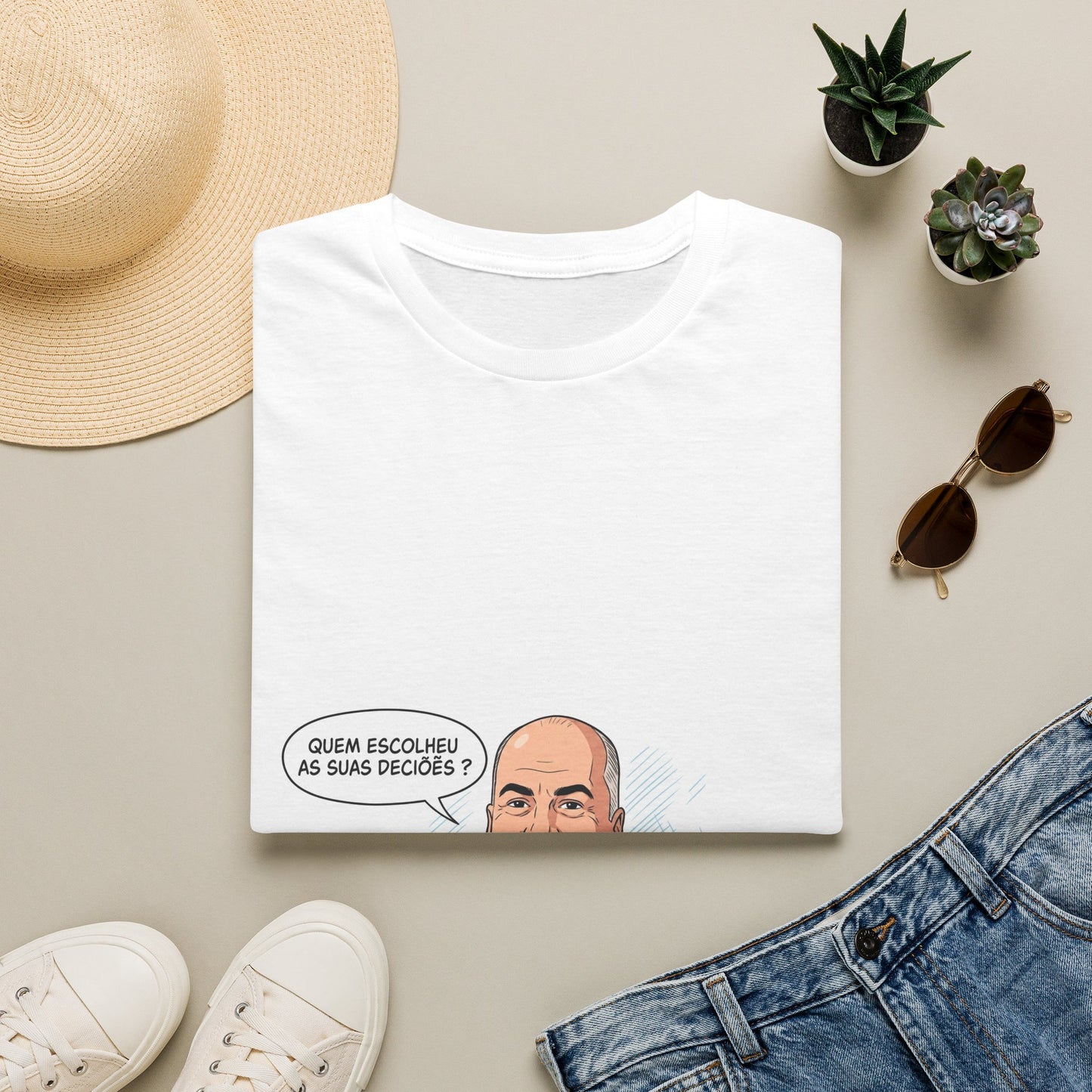 T-Shirt — "Quem Escolheu as Suas Decisões?" Portuguese Funny Portrait Tee