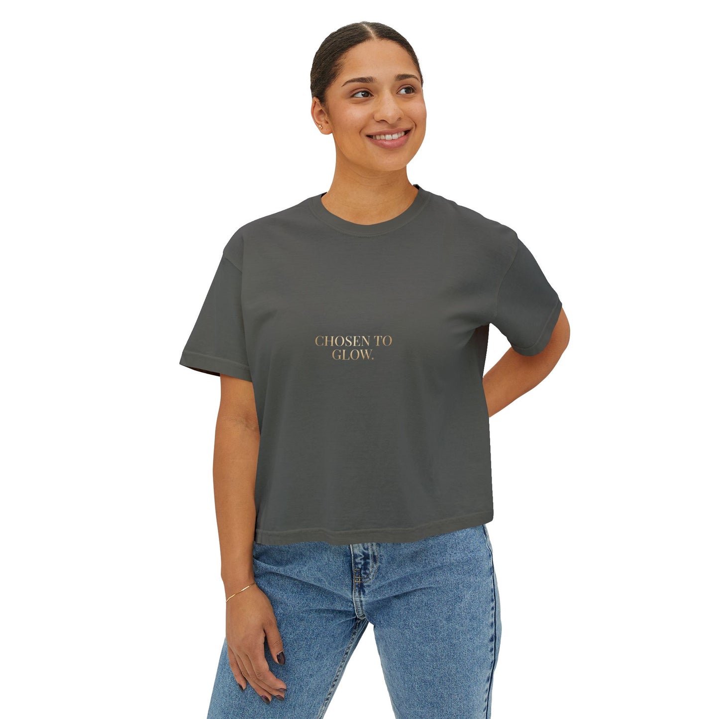 Minimalist Women's Boxy Tee — 'Carefree & Calm' Embroidered Crop T-Shirt
