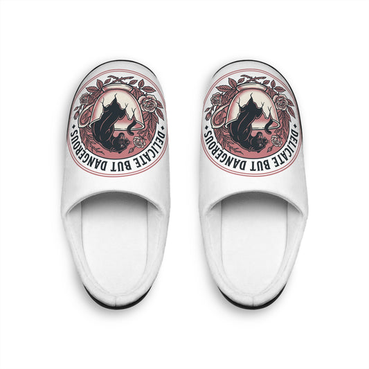 Women's 'Delicate But Dangerous' Unicorn Indoor Slippers — Cozy Floral Graphic
