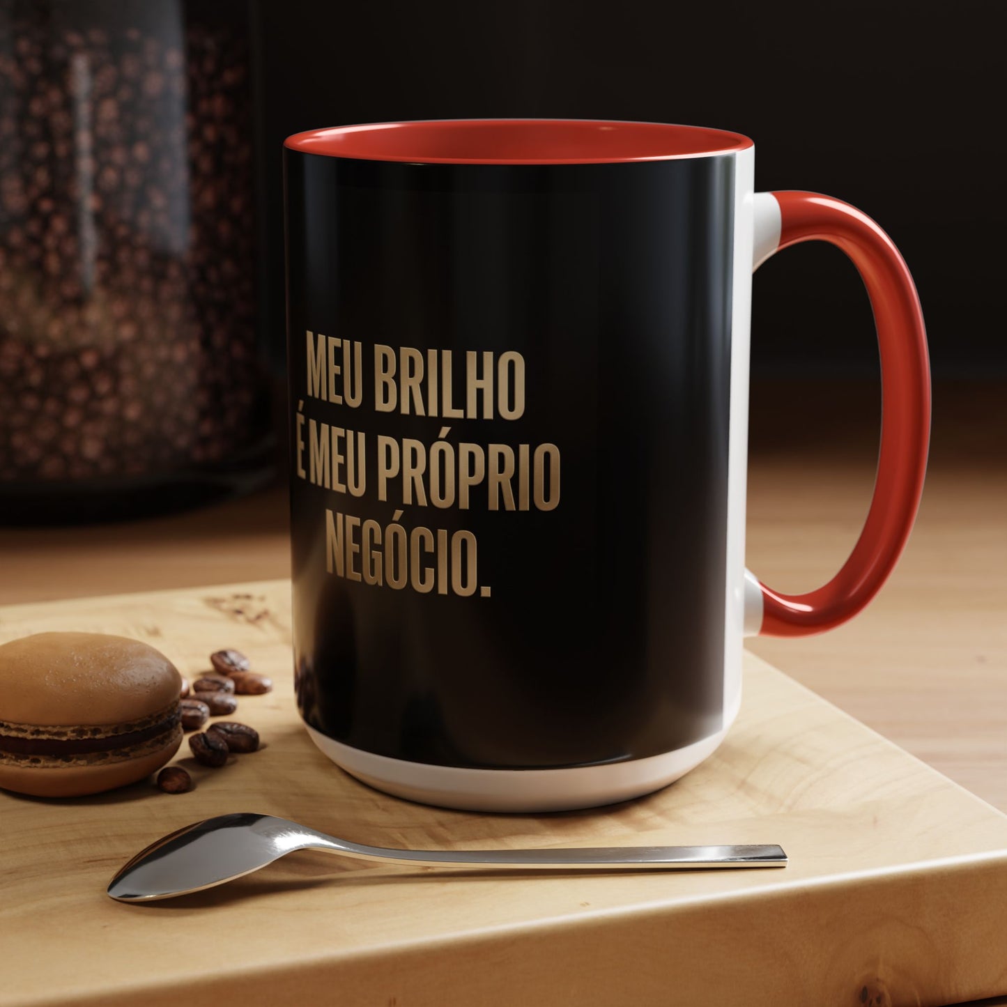 Caneca de café - Caneca inspiradora com detalhes pretos "Meu Brilho É Meu Próprio Negócio" (11/15 onças)
