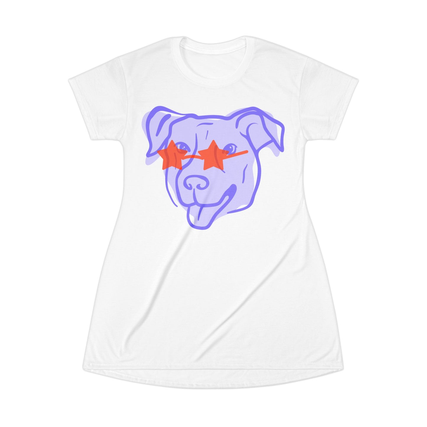 Star-Eyed Dog T-Shirt Dress — Playful Puppy Graphic AOP
