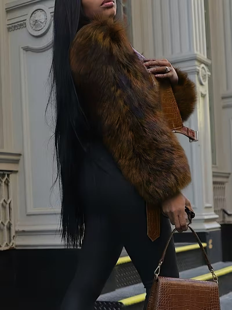 Women's Faux Leather Faux Fur Jacket | Fluffy Warm Short Coat for Fall & Winter Fashion