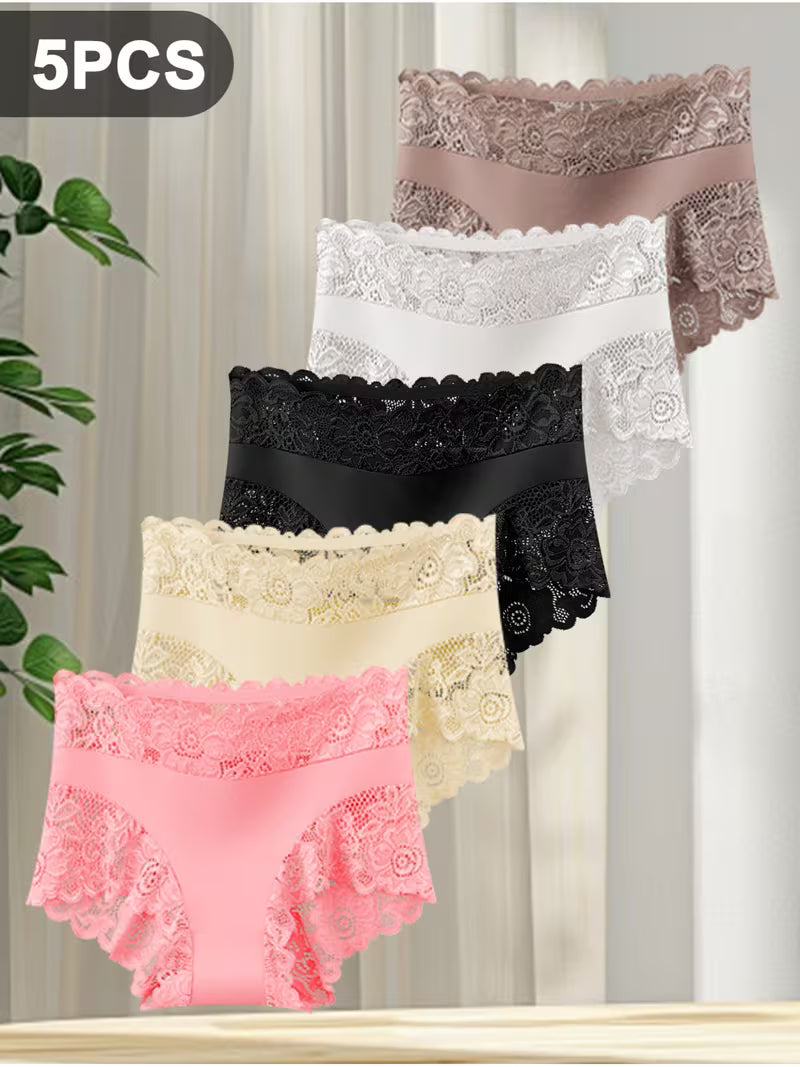 LaceBliss™ 5-Piece Lace Panty Set | Soft & Breathable Mid-Rise Underwear for Women