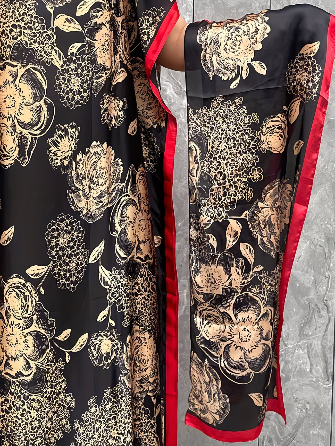 Elegant Plus Size Kaftan Abaya Set with Scarf | Artistic Print Modest Dress for Everyday Modern Style