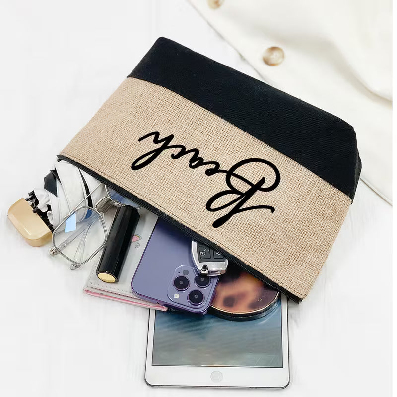 Beach Themed Black Tote Bag | Portable Beach Storage Bag with Sun Hat & Travel Organizer