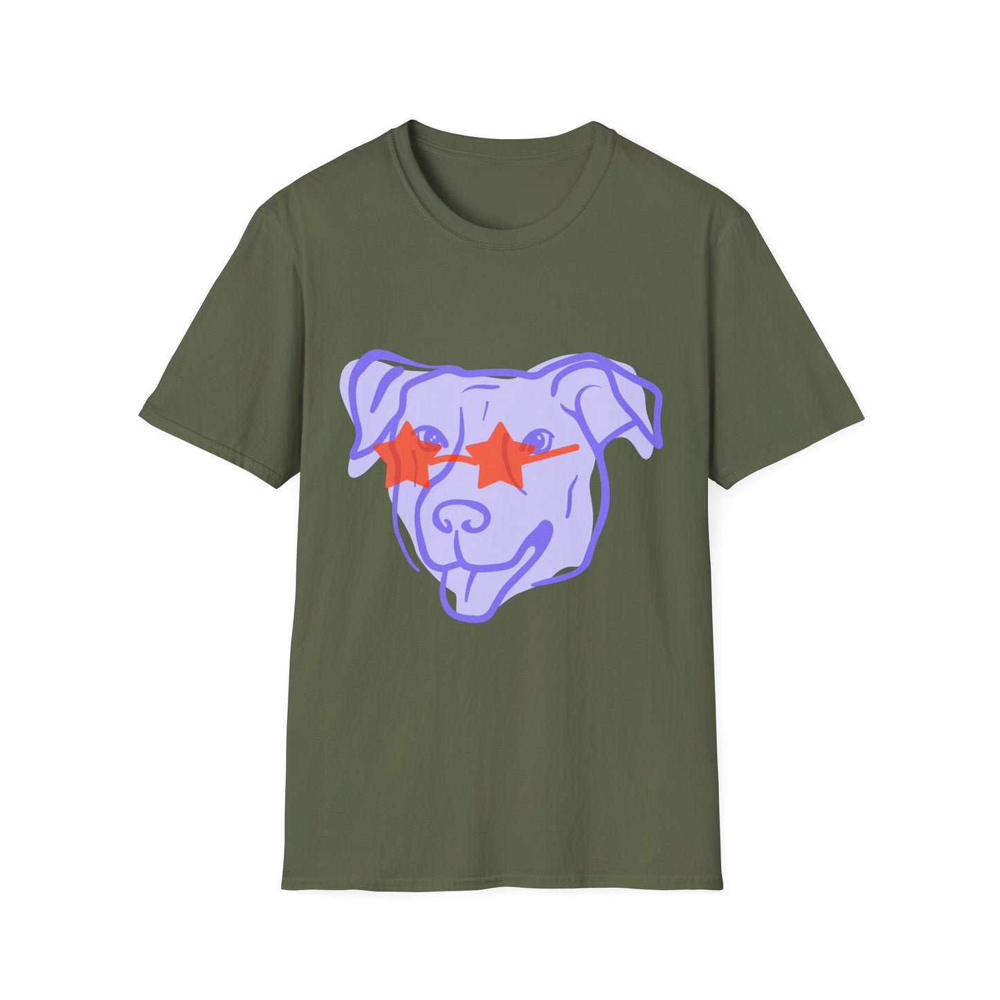 Dog Face T-Shirt — Playful Purple Pup with Star Sunglasses Graphic