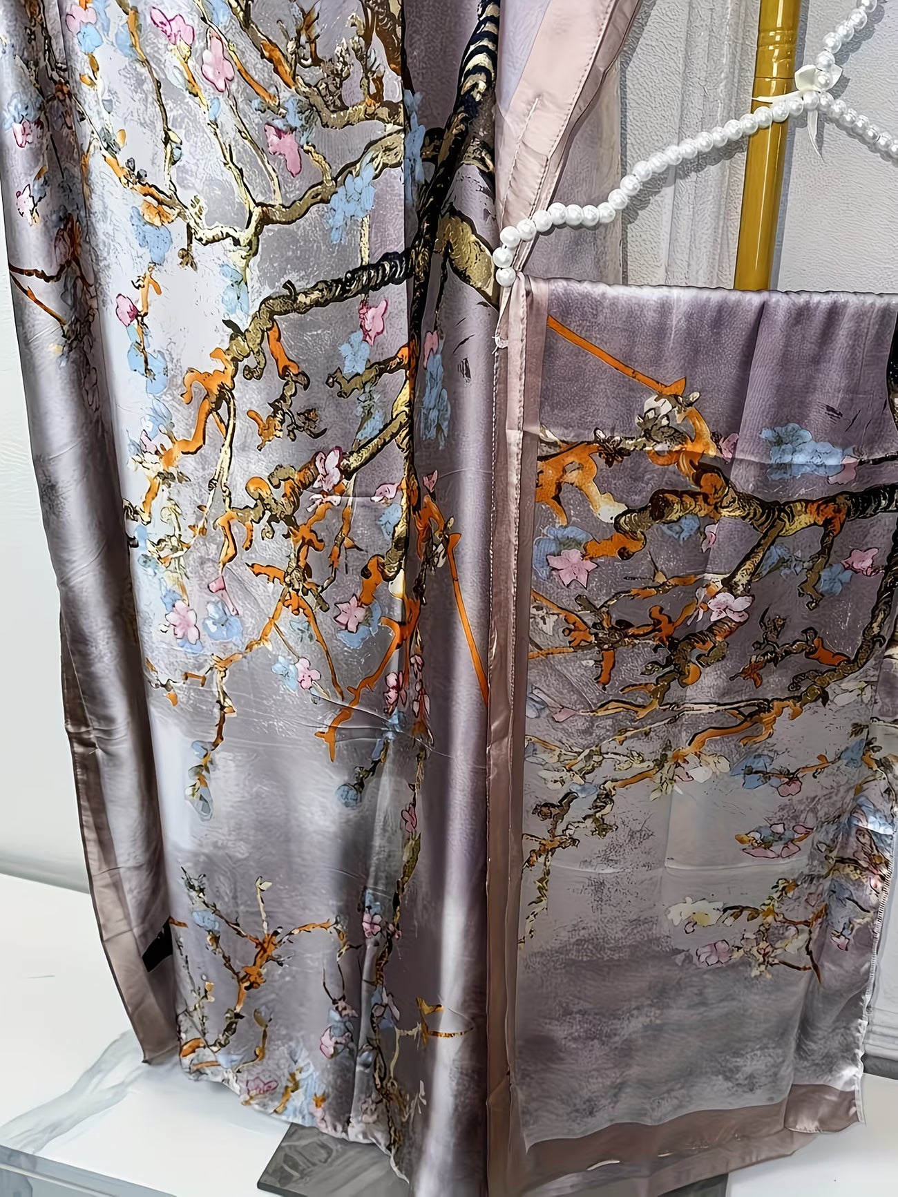 Elegant Tree Print Loose Fit Maxi Dress with Batwing Sleeves & Matching Headscarf | Modest Flow Collection