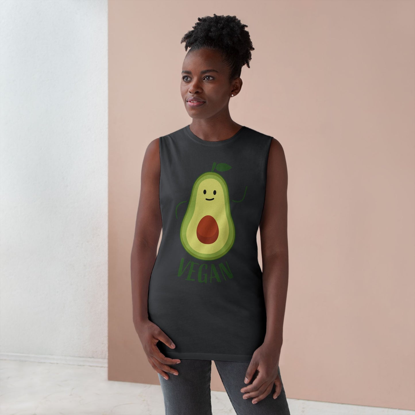 Vegan Avocado Tank Top — Cute Smiling Avocado Graphic Sleeveless Shirt