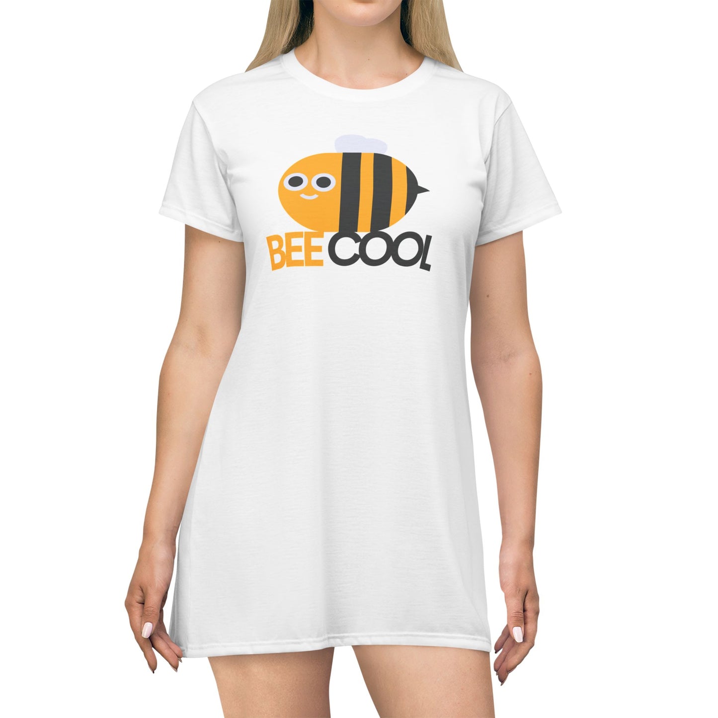 Bee Cool T-Shirt Dress – Cute Cartoon Bee Graphic Tee Dress