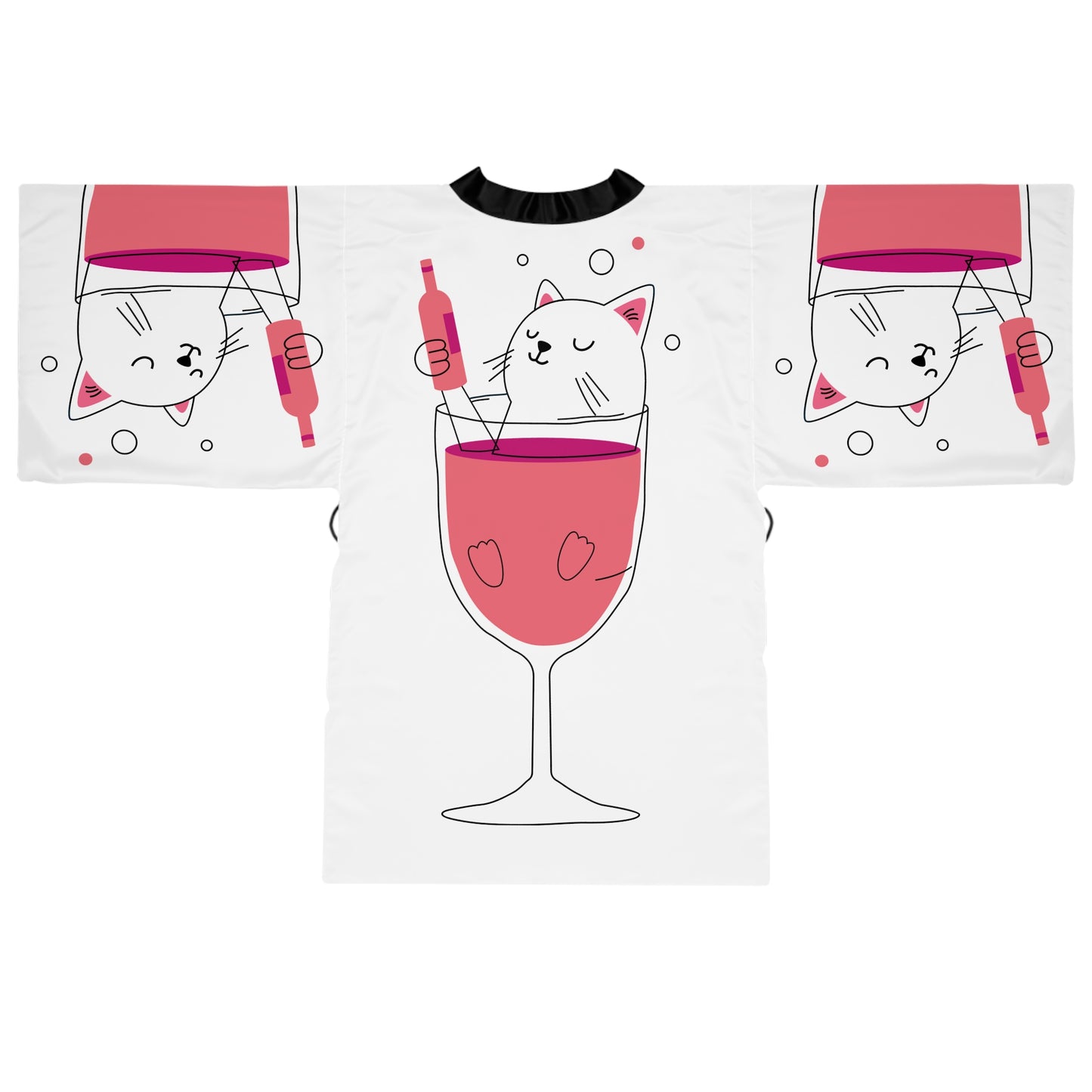 Cat in a Glass Kimono Robe — Cute Wine Cat Long Sleeve Kimono