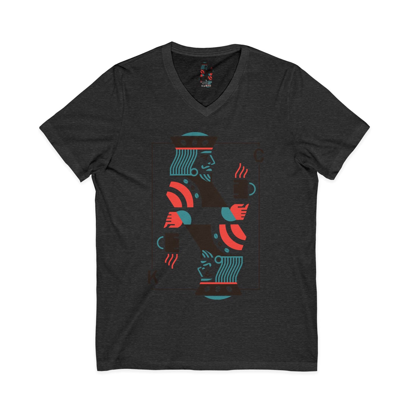 King of Cups Playing Card V‑Neck Tee — Retro Minimalist Tarot/Deck Design