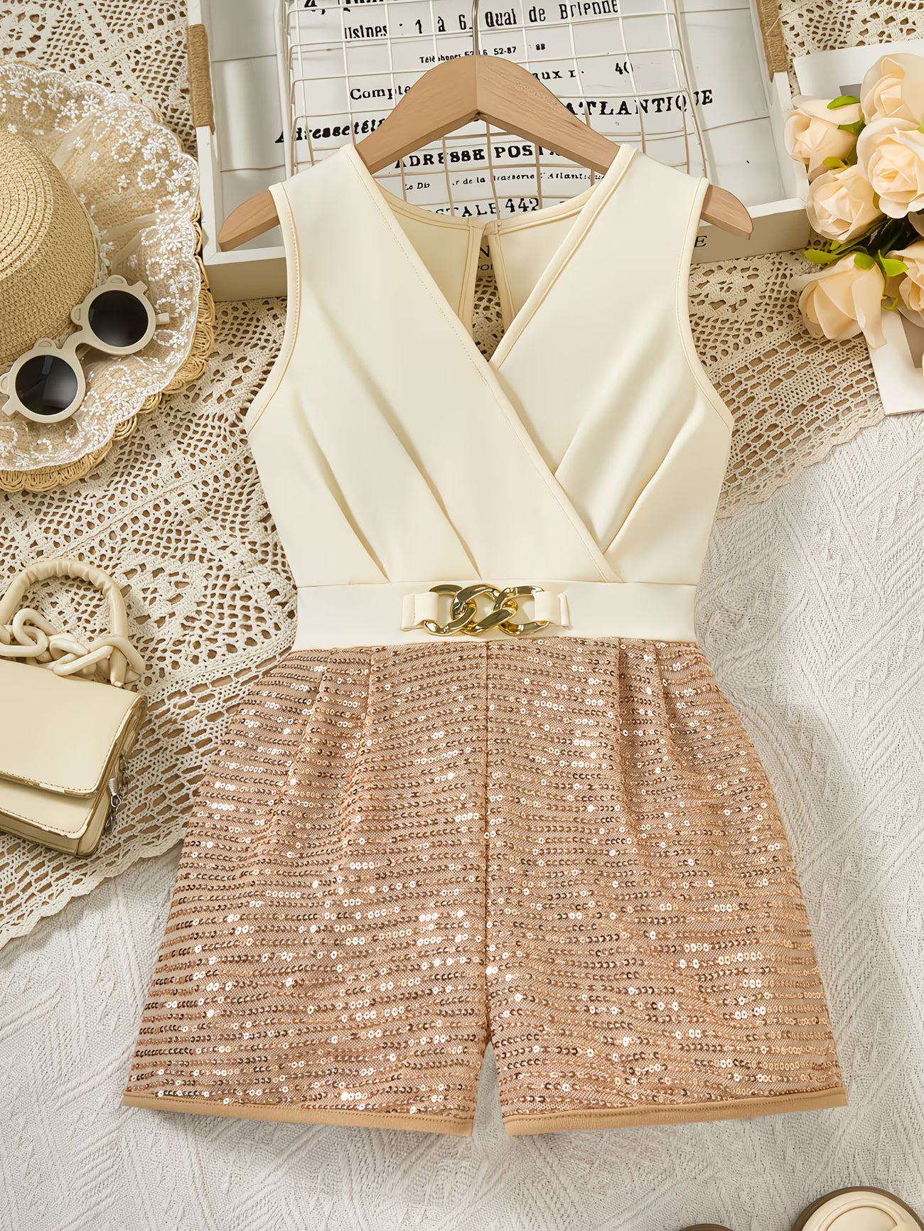 Girls’ Sequin Trim Vest Romper Shorts | Casual & Dressy Spring/Summer Outfit