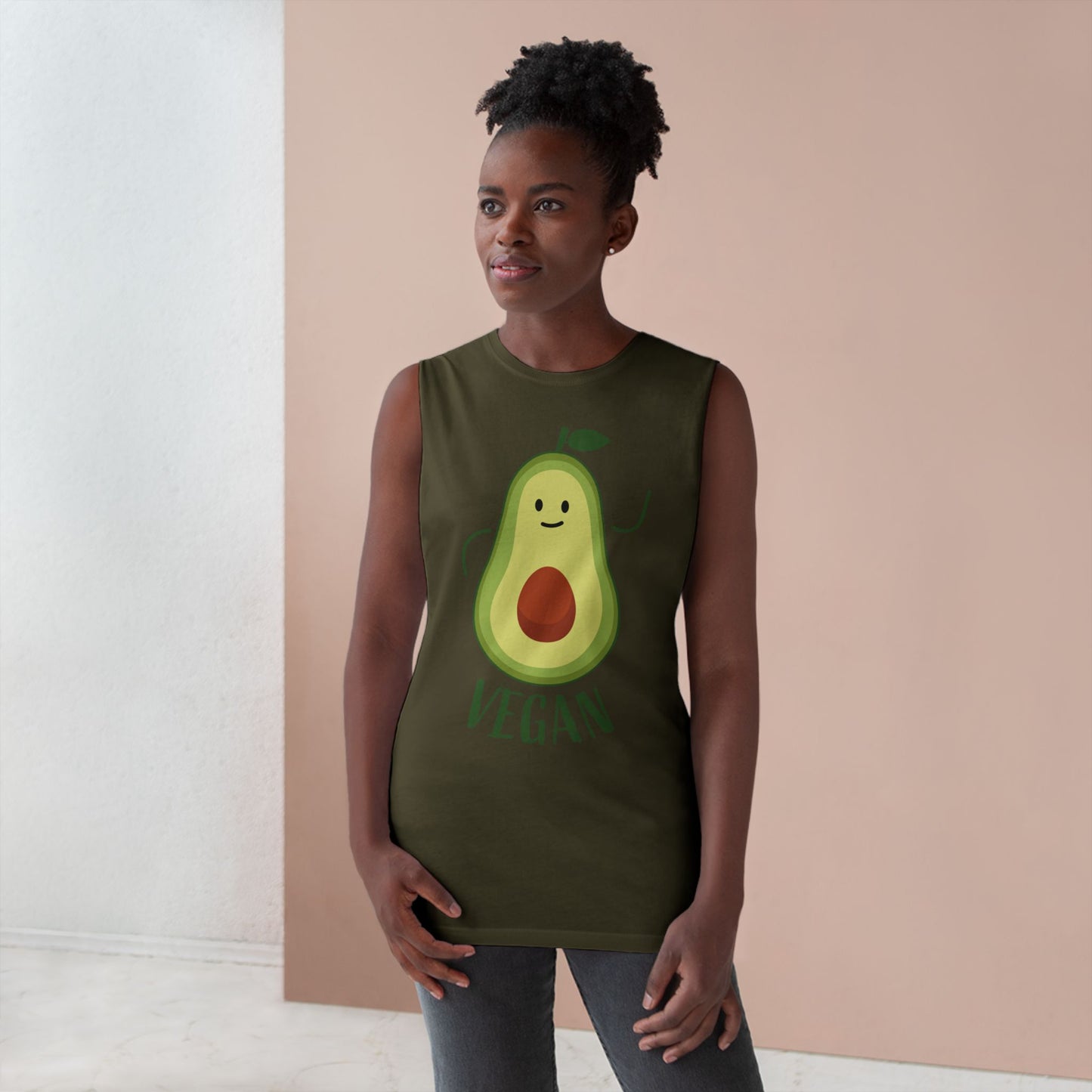 Vegan Avocado Tank Top — Cute Smiling Avocado Graphic Sleeveless Shirt